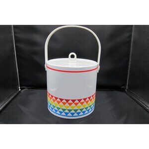 Vintage Vinyl Ice Bucket White & Rainbow Cottage Core MCM 1960’s See Description